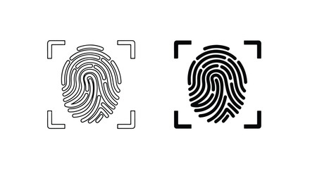 Biometric fingerprint scanning security identity recognition digital technology identification - Line and glyph icon and logo - Vector icon symbol for website - Icon vector