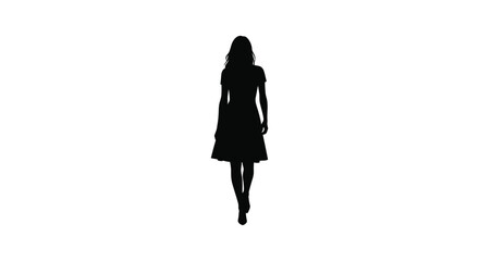 Elegant silhouette of a woman in a flowing dress walking gracefully against a stark white backdrop silhouette