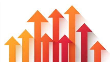 Set of orange and red upward pointing arrows forming growth trend graph on white background, vector flat design for business and finance concepts.