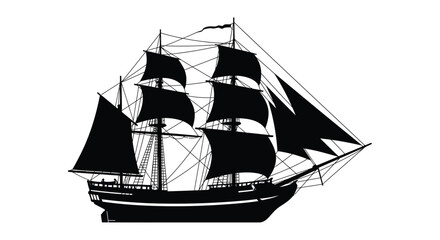 Majestic vintage tall ship sailing through open waters with full sails billowing in the wind silhouette