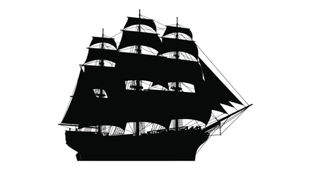 Silhouette of a majestic tall ship with full sails navigating open waters under the sky silhouette © Tasnim Studio