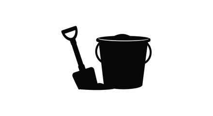 Silhouette of a shovel and bucket filled with soil ready for gardening or construction projects silhouette
