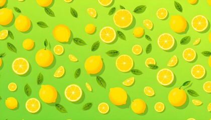 레몬과녹색잎의밝은여름느낌배경