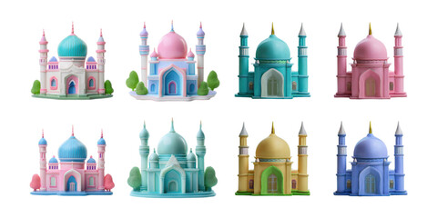 Colorful Decorative Castle Collection for Kids, PNG collection, set bundle, isolate on transparent or white background