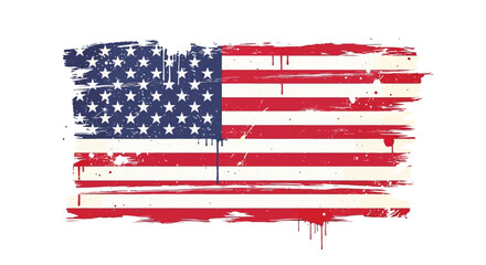 Distressed American flag with paint drips and grunge texture.