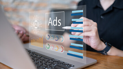 Businessman online advertising digital marketing strategy data analysis dashboard information report corporate e-business business technology concept