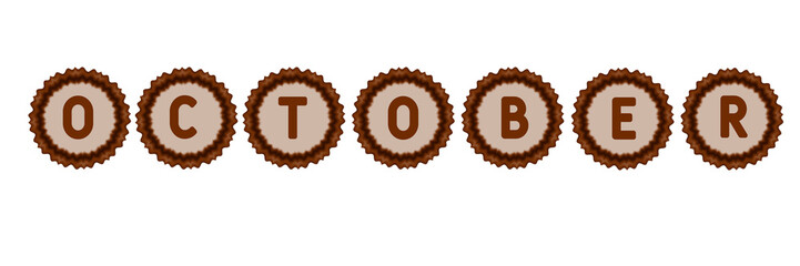 Elegant “October” text design inside a decorative starburst badge with deep dark brown wavy edges and a soft beige center.perfect for seasonal promotions, fall-themed graphics, calendars, invitations