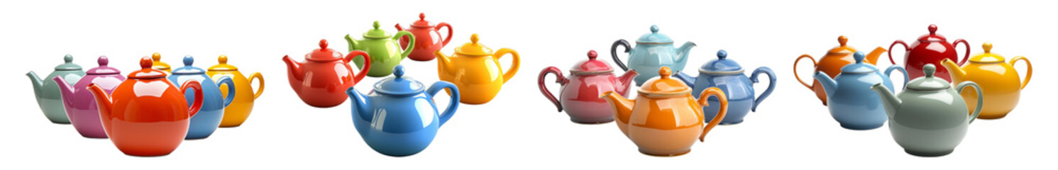 Vintage Colorful Ceramic Teapots Collection for Stylish Home Decor, PNG bundle collection, Isolated on Transparent Background