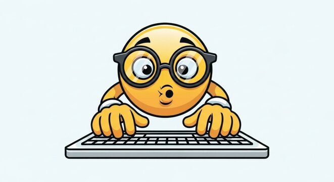 Surprised emoji with glasses types on a keyboard