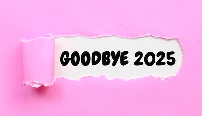Goodbye 2025 Text on Torn Paper. A creative image showing the words “GOODBYE 2025” written on a white background