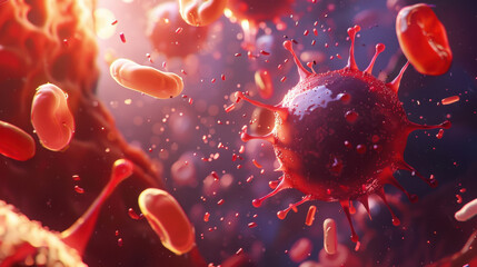 Virus and blood cells, science illustration