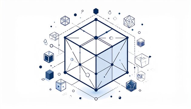 Isometric cube network with interconnected nodes and lines. - Powered by Adobe