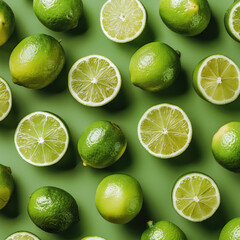 Limes on green background, food lifestyle illustration