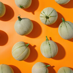 Melons on orange background, food lifestyle illustration