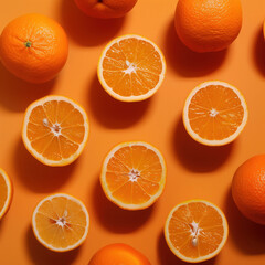  Oranges on orange background, food lifestyle illustration