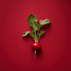  Radish on red background, food lifestyle illustration