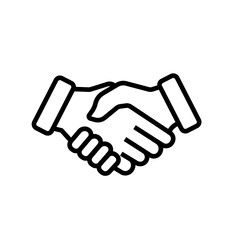 Minimalist outline handshake vector icon: line art symbol representing business partnership, successful agreement, cooperation, and trust for professional graphic design assets
