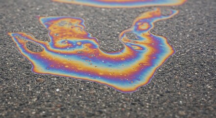 Naklejka premium Iridescent sheen on asphalt with rainbow colors of blue orange and yellow