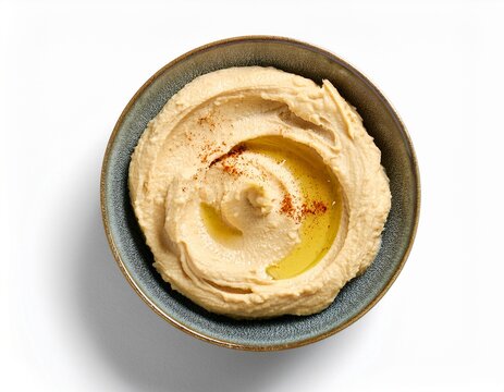 sample of delicious hummus isolated on white top viw