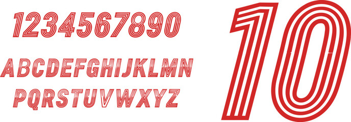 red alphabet and numbers with racing stripe look adding dynamic sporty energy to modern logo and print designs