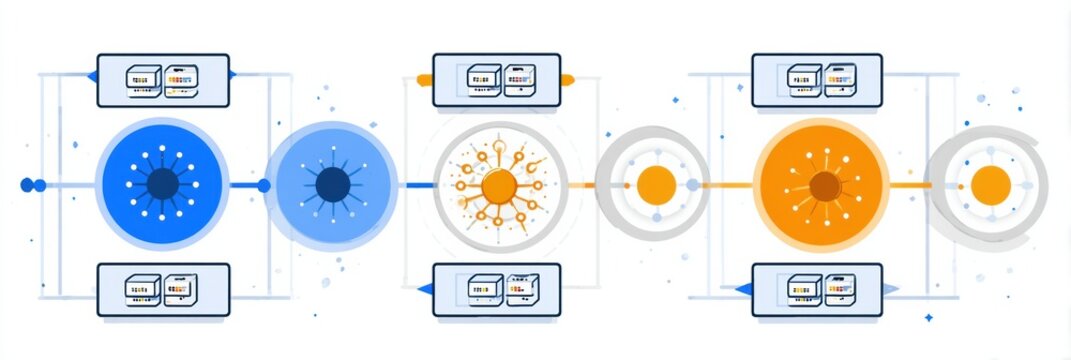 Visual Representation of Data Processing With Interconnected Elements Illustrating Flow and Transformation in a Digital System - Powered by Adobe