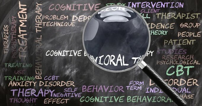 Cognitive Behavioral Therapy being studied, examined - under close inspection. Most important subjects and ideas closely related to cognitive behavioral therapy. Can be looped