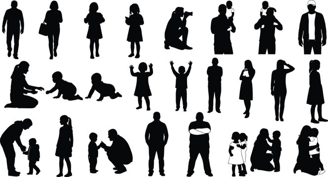 community silhouettes showing families and children celebrating connection diversity and human togetherness in design