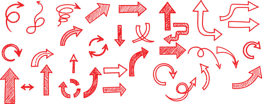 hand drawn red arrows collection conveying direction energy and focus across infographics branding and motion graphics