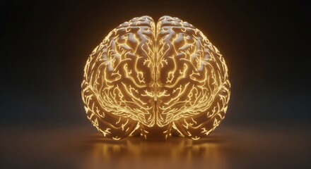 Luminous Brain - Golden Neural Network Glows Against Dark Backdrop, Symbolizing Intelligence and Innovation.