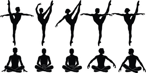 ballet and yoga silhouettes expressing balance motion and calmness creating harmony in wellness or creative projects