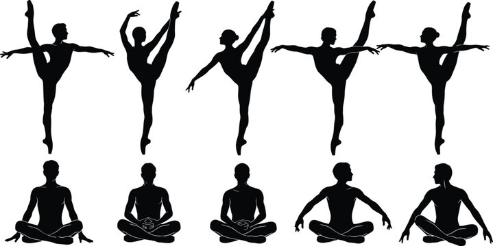 ballet and yoga silhouettes expressing balance motion and calmness creating harmony in wellness or creative projects