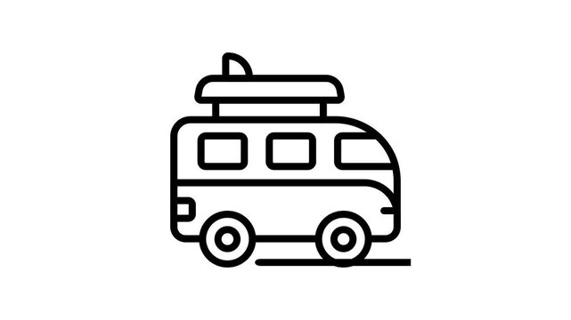 Premium outline aminated icon of road trip tour van
