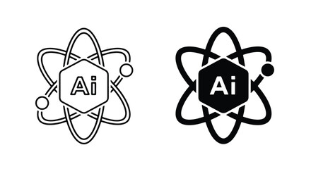 Atomic ai symbol represents artificial intelligence and scientific discovery concepts - Line and glyph icon and logo - Vector icon symbol for website - Icon vector