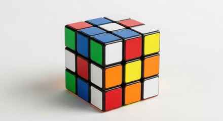 A colorful, scrambled puzzle cube against a plain white background