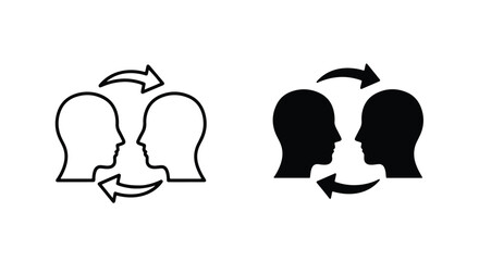 Two heads facing each other with circular arrows symbolizing communication - Line and glyph icon and logo - Vector icon symbol for website - Icon vector