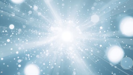 Bright white light bursting through blue abstract background with bokeh