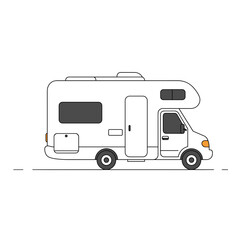 White Campervan Line Art Illustration Side View