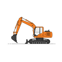 Orange Excavator Side Profile Illustration