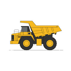 Stylized Yellow Dump Truck Illustration with Bold Black Tires and Gray Cab