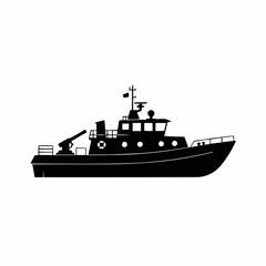 Silhouette of a detailed patrol boat with a water cannon and life preserver