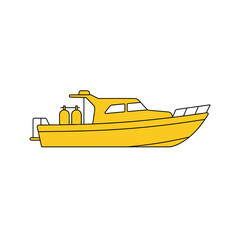 Bright Yellow Motorboat with Diving Tanks, a Simple Vector Illustration