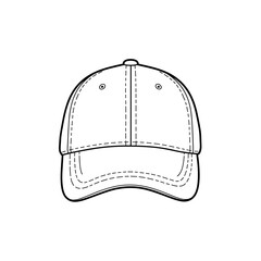 Classic Baseball Cap Technical Drawing: Front View