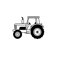 Stylized Black and White Tractor Illustration with Detailed Wheel Design