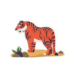 Amur tiger on a white background. Flat vector illustration