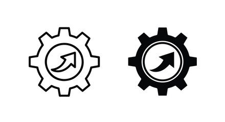 Gear cog with upward arrow icon set for business growth and progress - Line and glyph icon and logo - Vector icon symbol for website - Icon vector