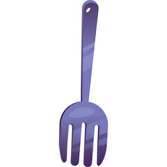 Glossy Purple Fork Kitchen Utensil With Four Prongs And A Hole At The Top Of The Handle On A Transparent Background