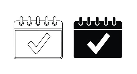 Calendar icons with checkmarks two styles outline and solid design elements - Line and glyph icon and logo - Vector icon symbol for website - Icon vector