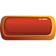 Glossy Red Rectangular Button with Golden Border and Transparent Background Perfect for Game Interfaces and Web Design Elements