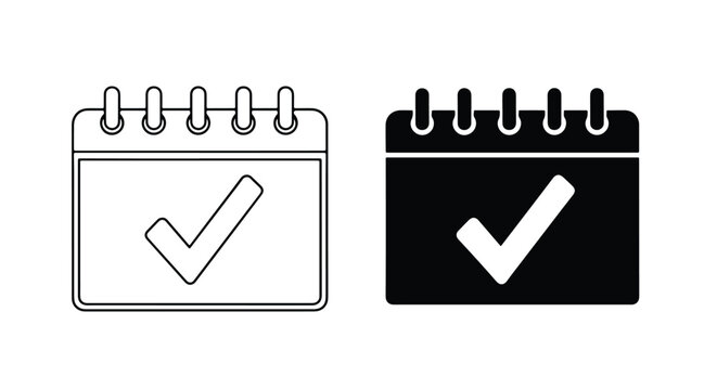 Calendar icons with checkmarks two styles outline and solid design elements - Line and glyph icon and logo - Vector icon symbol for website - Icon vector