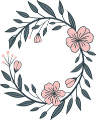 Floral wreath flowers leaves botanical illustration spring blossom design decorative element nature drawing art vector illustration